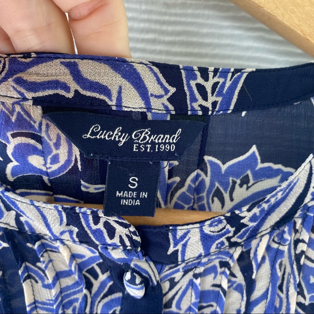 LUCKY BRAND Blue Paisley Sheer Long Sleeved Blouse - Picture 2 of 11
